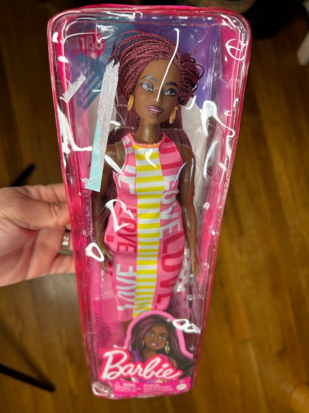 BARBIE FASHIONISTAS DOLL #186 CURVY, CRIMSON BRAIDS SLEEVESLESS DRESS